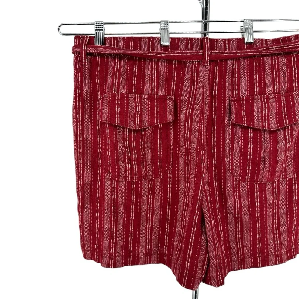 a.n.a Linen Blend Womens High Rise Pull-On Short Red Derby Stripe XXL NWT